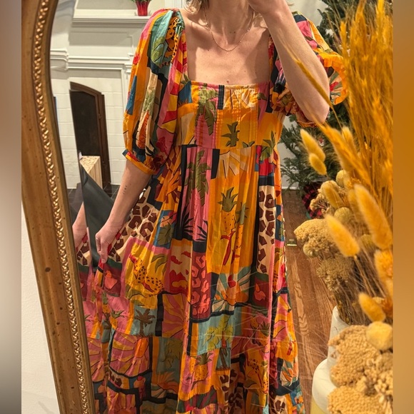 Farm Rio Tropical Collage Midi Dress Beach Maximalism Vacation Size Medium - Picture 10 of 10